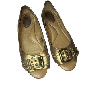 Fossil Women's Size 8.5 Leather Flats Buckle Peep Toe